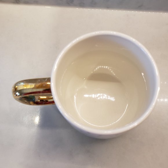 Indigo blue, white and black spotted 22oz coffee tea mug with gold handle - Picture 4 of 5